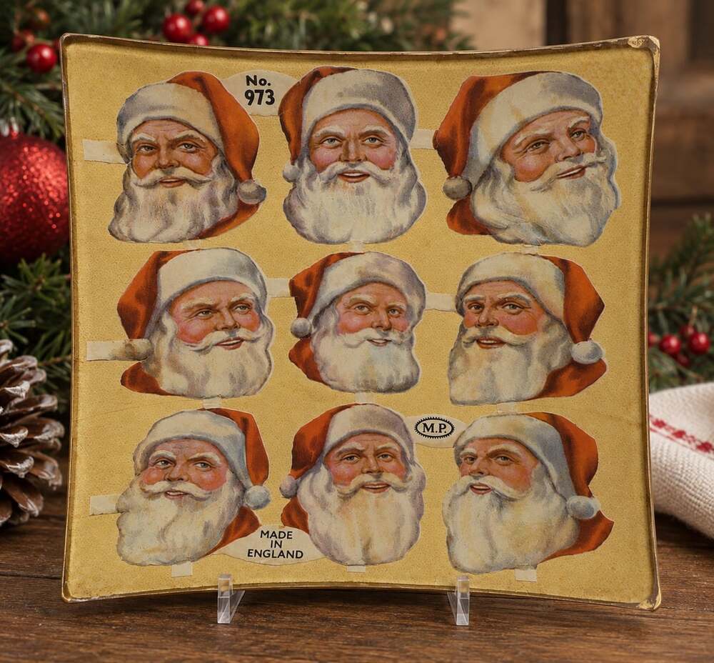 KAAS Glassworks Santa 6” Decoupage Tray New York Signed Plate Dish Trinket Vtg